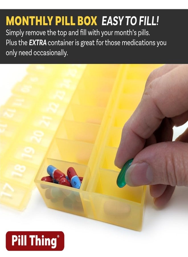 pill thing منظم حبوب شهري لمدة 31 يومًا - علب حبوب كبيرة الحجم لتخزين الأدوية لشهر كامل بالإضافة إلى حجرة إضافية (صباحًا/مساءً أصفر وأزرق) خالٍ من مادة BPA - Image 4